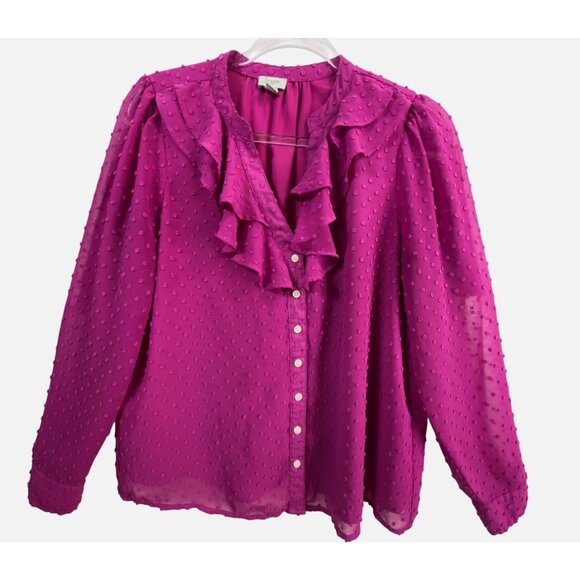 J.Crew Re-Imagined Swiss Dot Ruffle Blouse Magenta Size Small Western Prairie - Picture 1 of 6